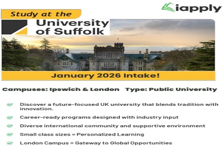 Apply Now - University of Suffolk | Jan 2026 Intake | Limited Seats!